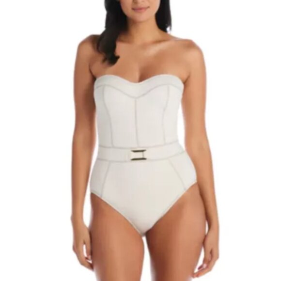 BLEU Rod Beattie A Fine Line Belted Strapless One-Piece Swimsuit